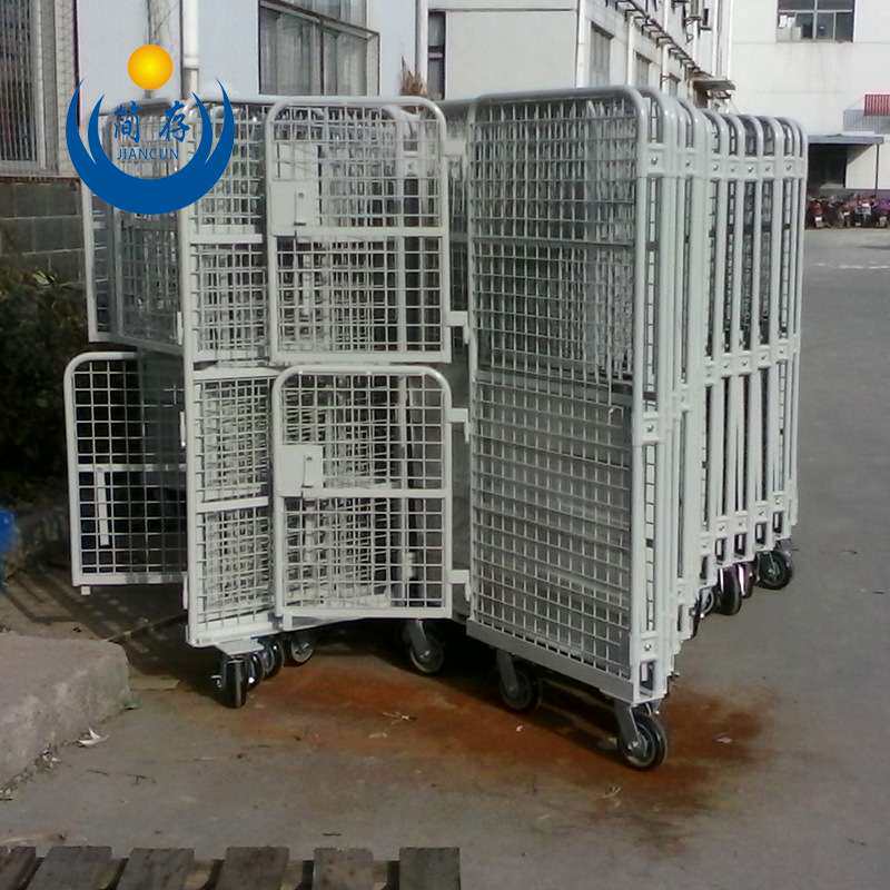 四门折叠式物流台车搬运车折叠理货车移动快递分拣车仓库笼车