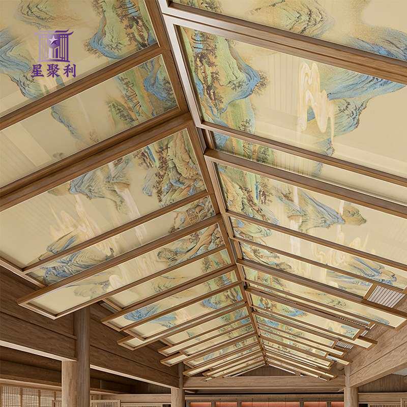 新中式实木吊顶屏风复古简约中国风酒店餐厅民宿茶楼天花板新款款