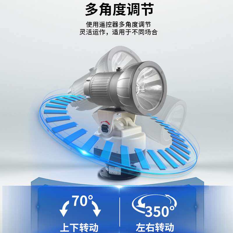 220V自动旋转探照灯远程遥控H3聚光远射户外鱼塘养殖工地巡逻射灯