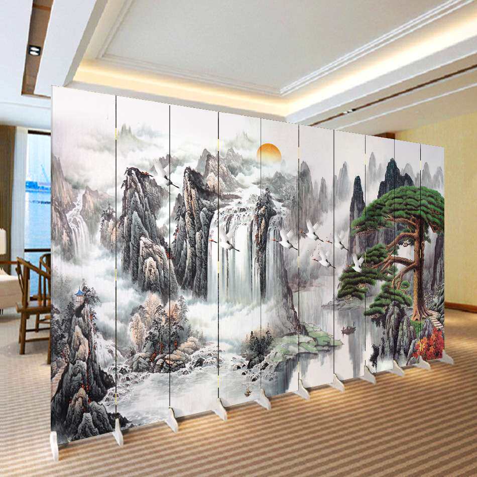 折叠山水屏风隔断客厅大厅酒店室内玄关办公挡风防透小户型双面