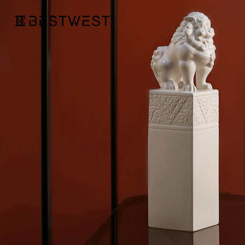 Best west 黑白色陶瓷狮子镇纸镇尺摆件家居别墅客厅酒柜软装饰品