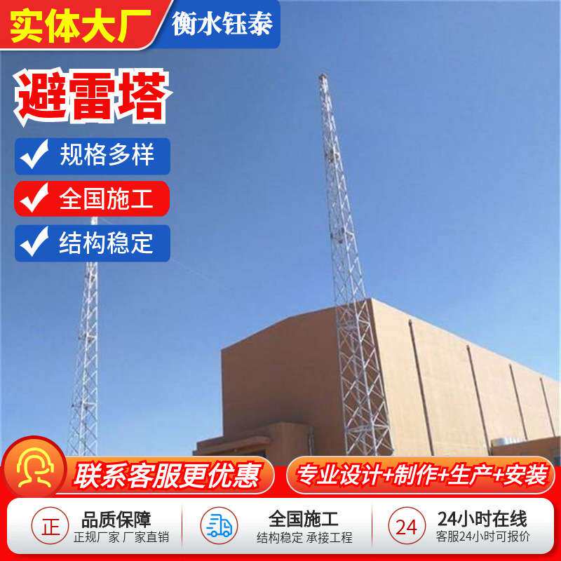 避雷塔防雷接闪器导电接地线304绝缘避雷针楼顶避雷塔钢结构角钢