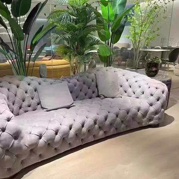 美式精品布艺弧形拉扣沙发欧式设计师客厅酒店样板间接待多人沙发