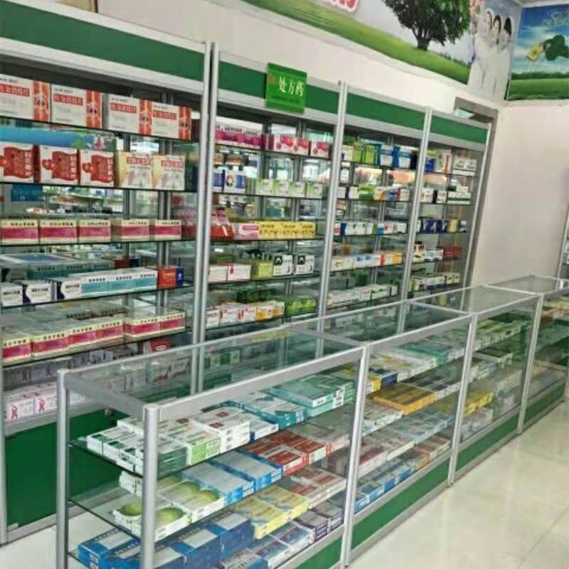 药店展柜药房货架药品展示柜玻璃柜台诊所门诊货架