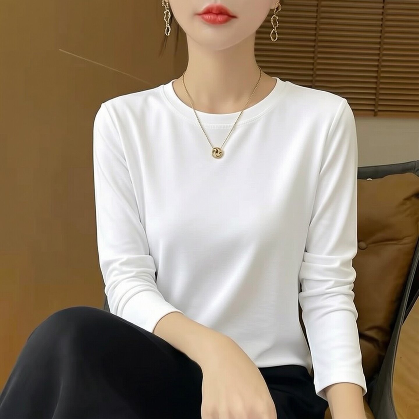 纯棉丝光棉白色长袖打底衫t恤女装新款圆领内搭外穿衣服上衣体恤