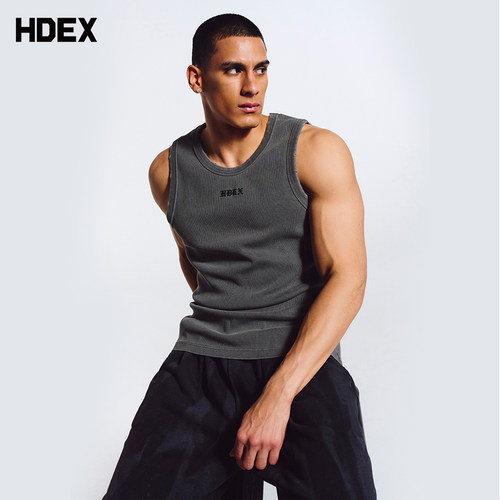 HDEX男士水洗做旧夏季运动无袖背心修饰线条健身训练上衣吸湿排汗