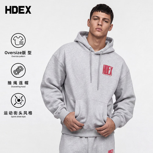 HDEX套头连帽卫衣男女同款复古裂纹印花街头休闲运动2026秋新款