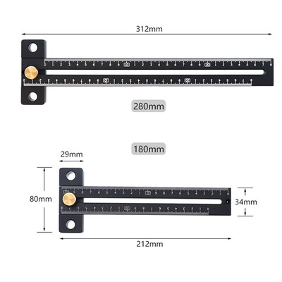 木工划线尺180/280mm公制铝合金T型尺限位划线器标尺木工DIY工具