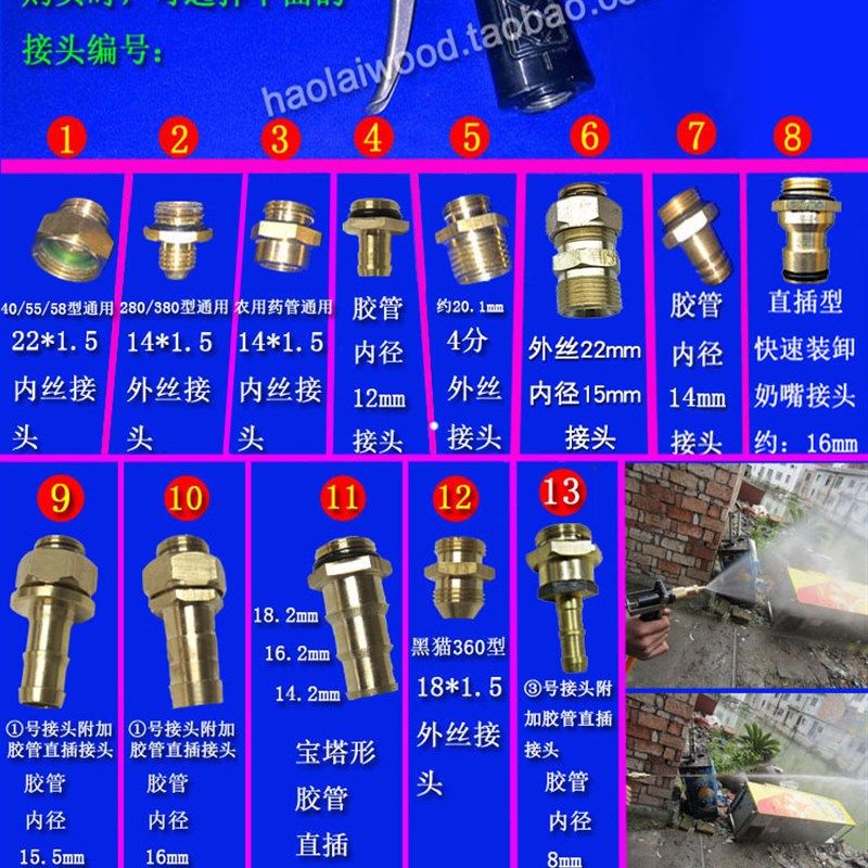 280 380型55 58高压清洗机洗车枪铜头不锈钢加长水枪喷枪长枪90CM