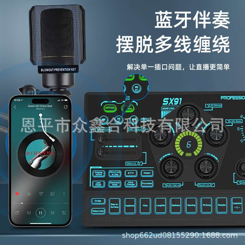 英文版新款直播套装ZX320+SX91自定义音效话筒增益即插即用套装