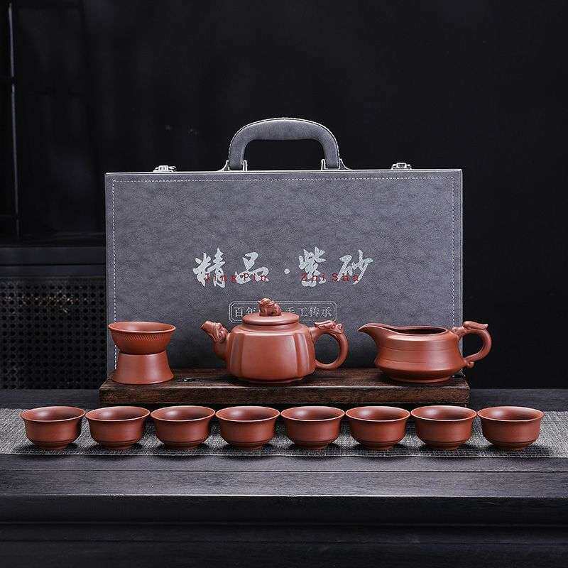高档紫砂茶具套装朱泥茶具功夫泡茶壶家用会客喝茶茶杯盖碗泡茶器