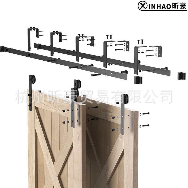 美式谷仓门吊轨圆弧款双轨bypass双门前后移门双轨道套件双层轨道