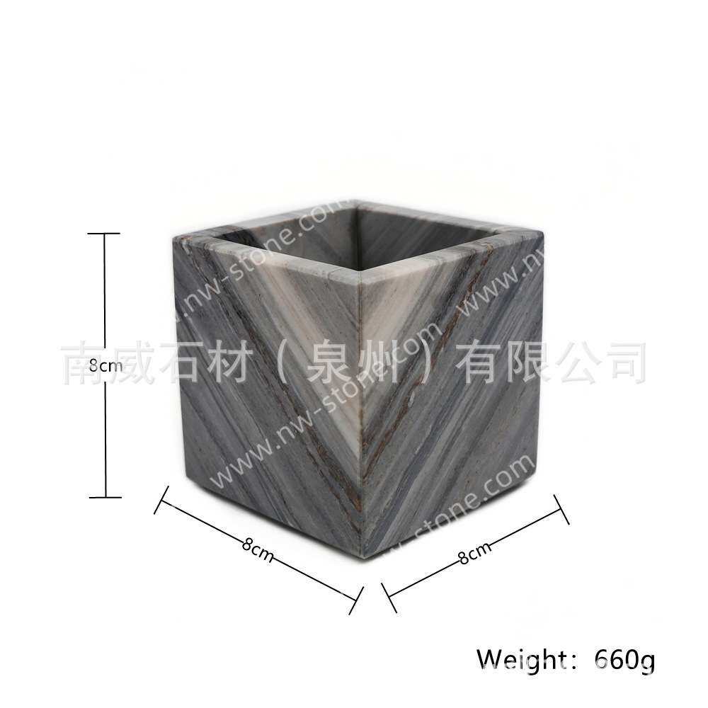 现代简约天然大理石烛杯方形烛台多功能收纳罐家居摆件装饰品