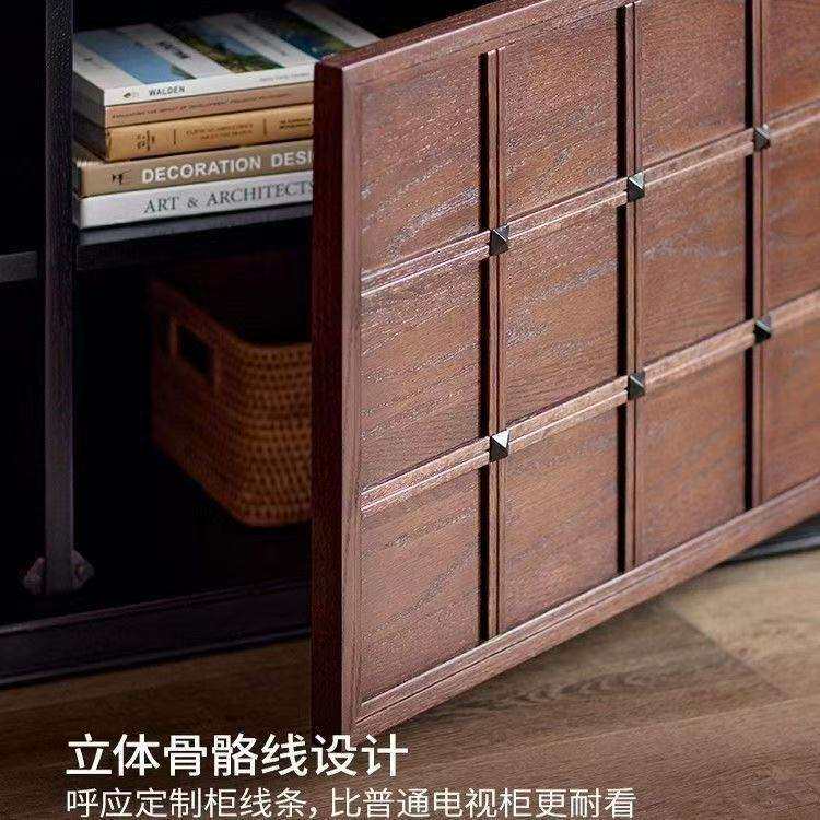 法式复古电视柜客厅靠墙储物柜中古风落地柜组合柜棋盘格柜