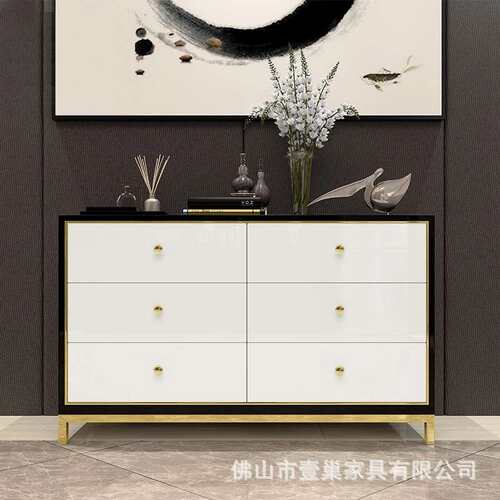 轻奢钛金色地柜烤漆实木柜子 6斗柜9斗柜家具 新款斗柜餐边柜组合