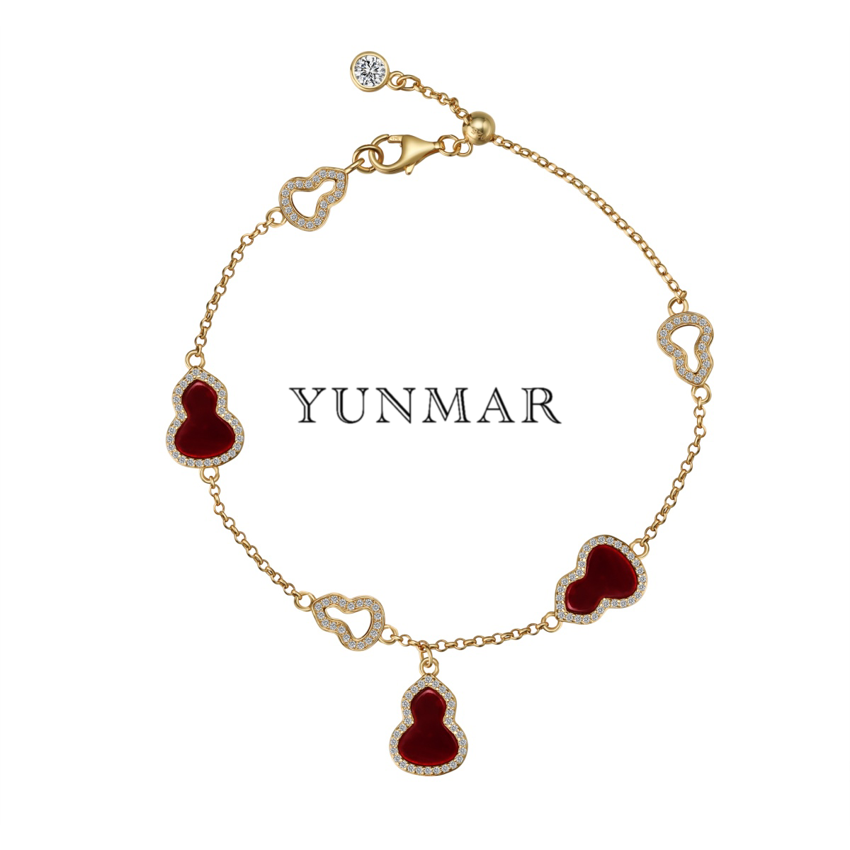 YUNMAR S925银镀22K金手链26Spr013国风轻奢珐琅工艺葫芦镂空尊贵