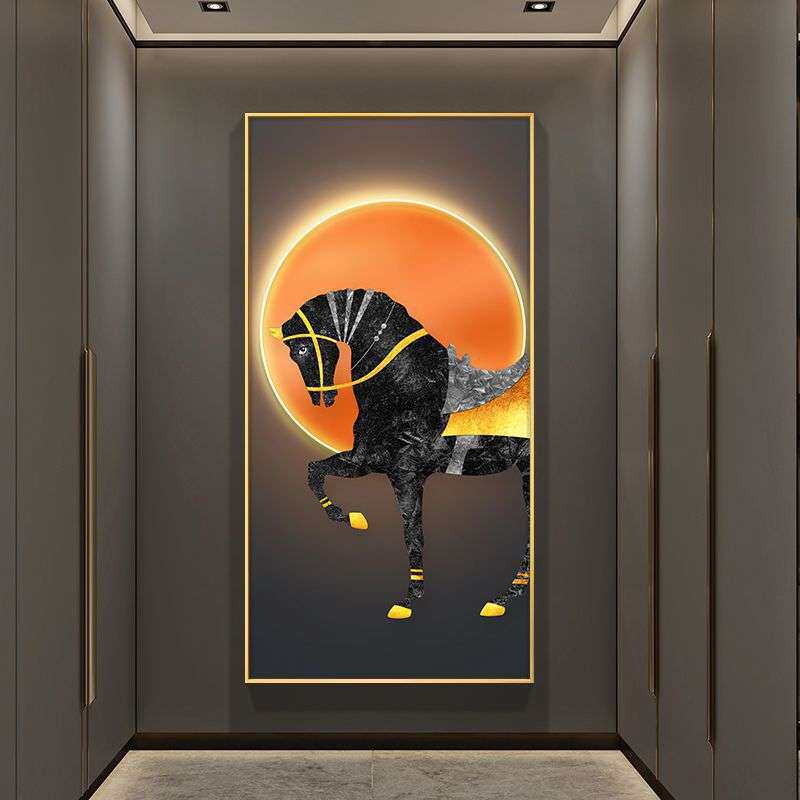 八骏图现代轻奢玄关装饰画感竖版大气马到成功挂画客厅走廊画