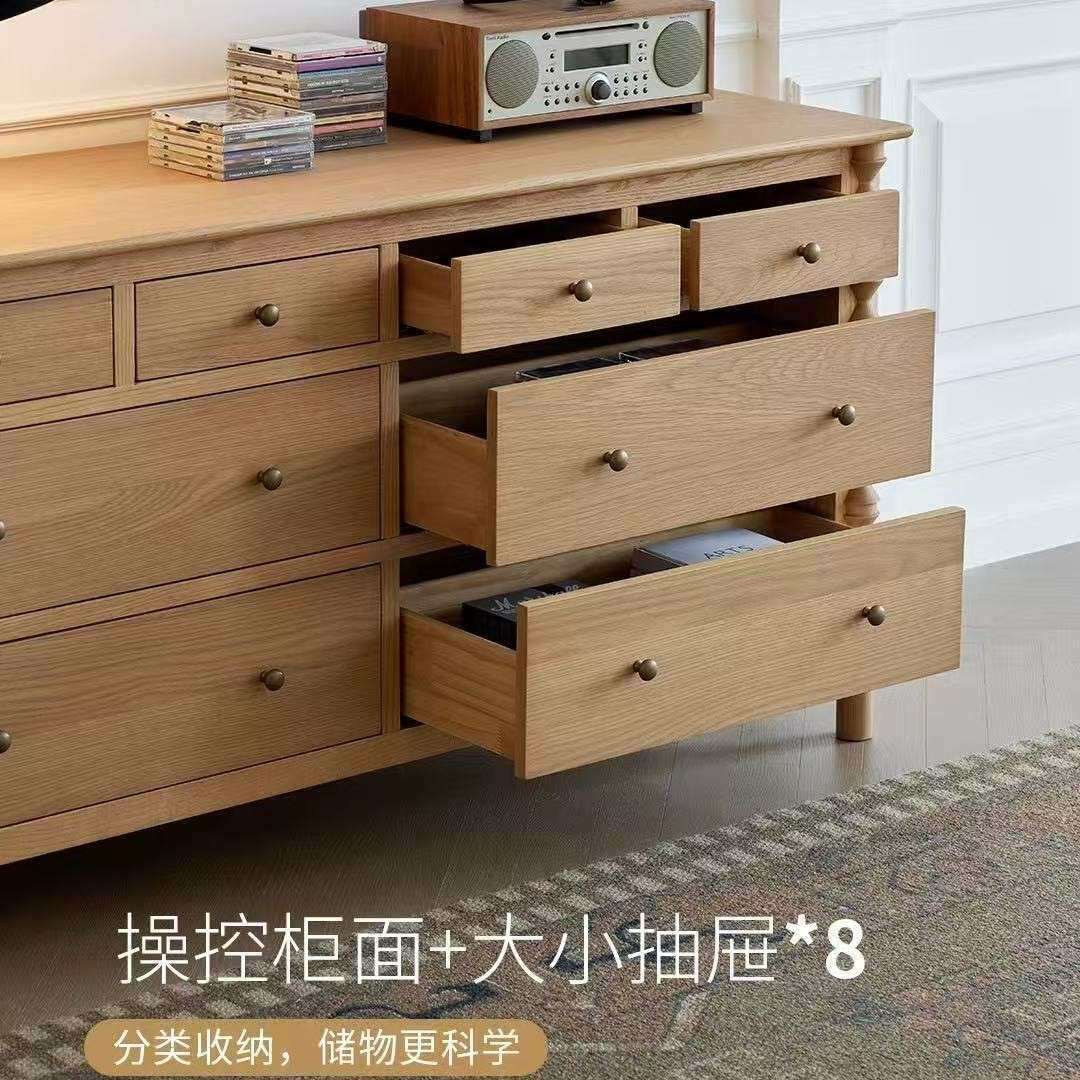 美式乡村白蜡木三斗七斗柜复古靠墙餐边柜做旧客厅储物柜玄关柜