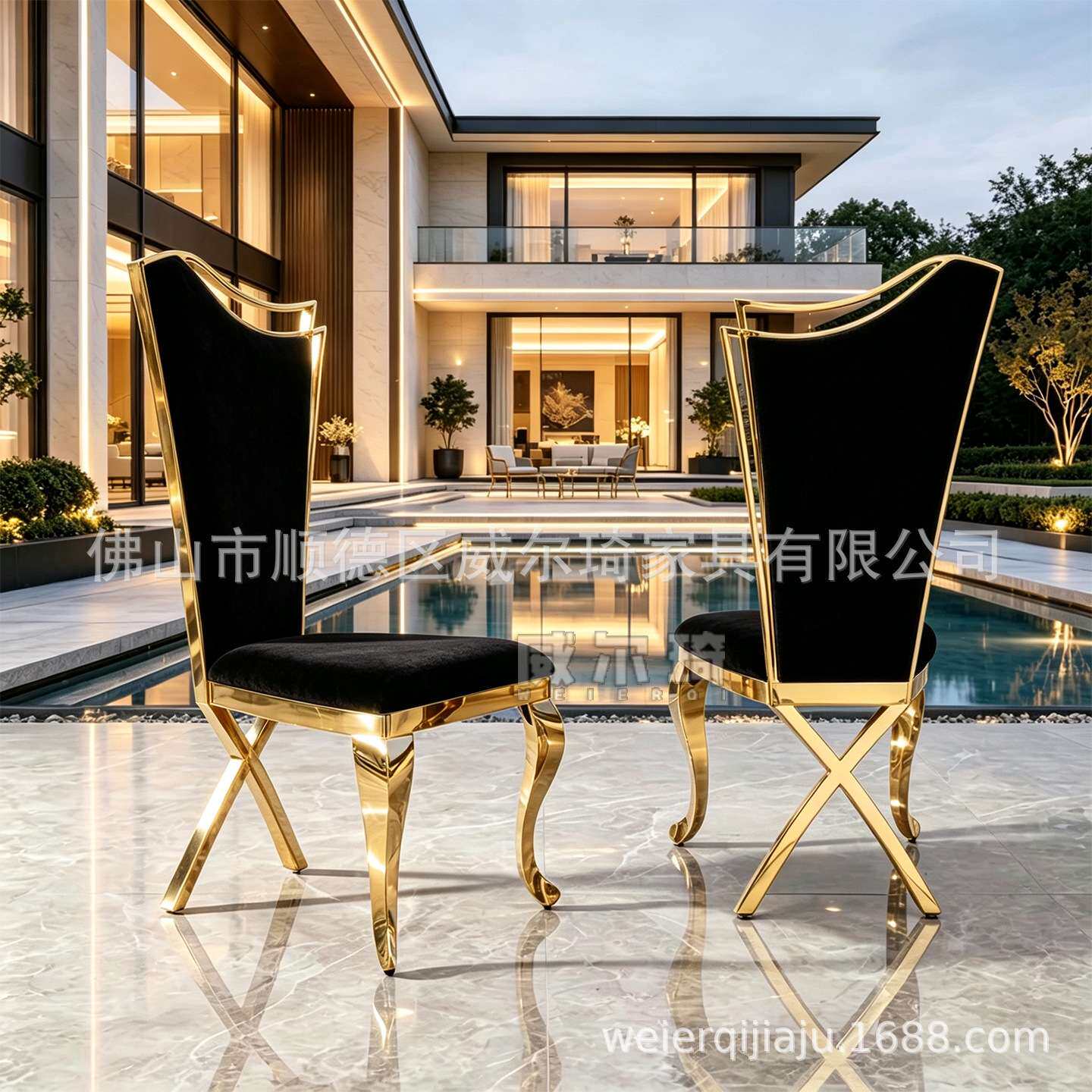 轻奢金色不锈钢餐椅简约后现代时尚欧式酒店餐厅宴会厅绒布皮凳子