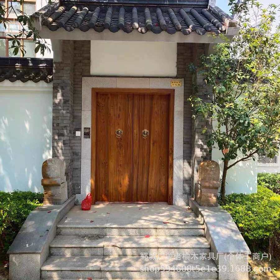 新中式复古大门老榆木进户门别墅民宿装修木门农村自建房庭院门