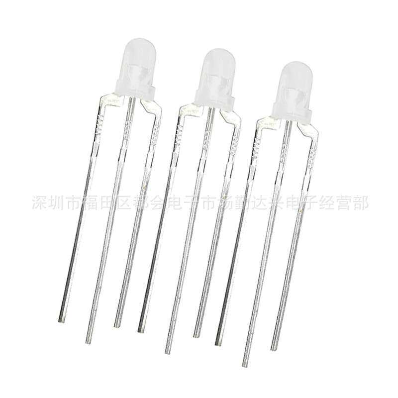 F3圆头雾状黄白双色led3MM高亮灯珠共阴共阳长脚直插双色二极管