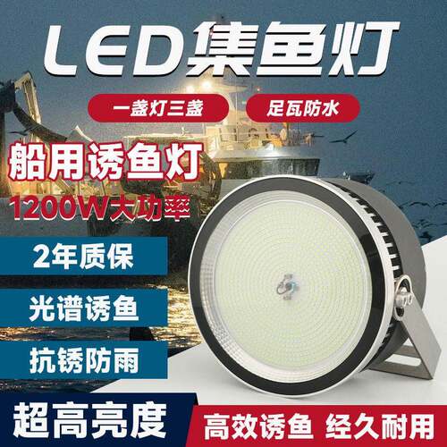 船用诱鱼灯聚鱼灯LED集鱼灯筏钓海钓引鱼捕鱼青光夜钓灯1000W青光