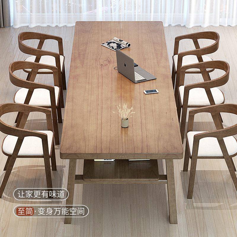 简约家用实木大书桌客厅带层板收纳长桌书房写字台公桌学习桌子