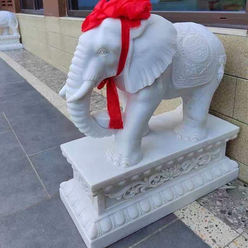 石雕汉白玉大象一对招财小象吉祥如意花岗岩青石大象雕刻门口摆件
