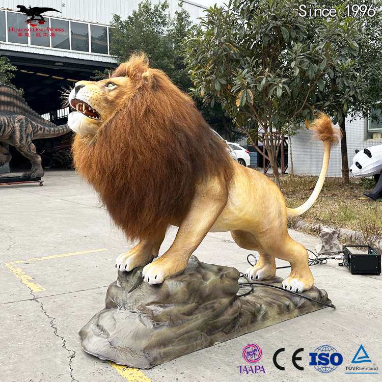 仿真模型制作工厂 逼真电动粘毛狮子模型 动态可发声 人气摆件