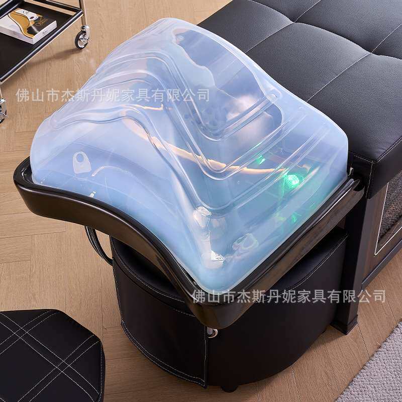 黑色陶瓷盆头疗洗头床按摩冲头床理发店养发护发水循环熏蒸项目床