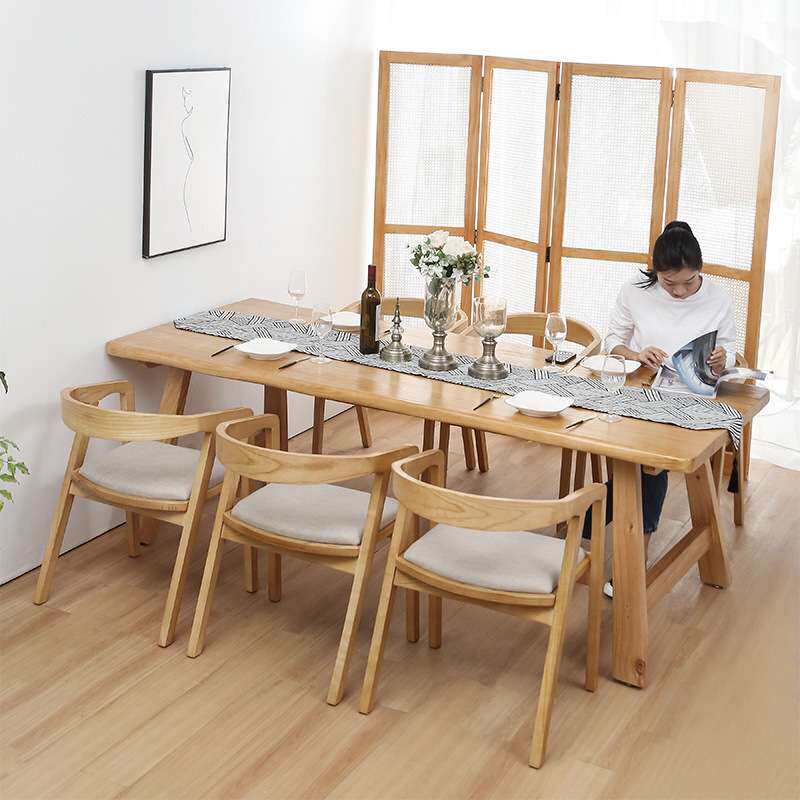 原木实木餐椅休闲客长桌子韩式餐厅家用吃饭餐桌田园风民宿餐桌椅