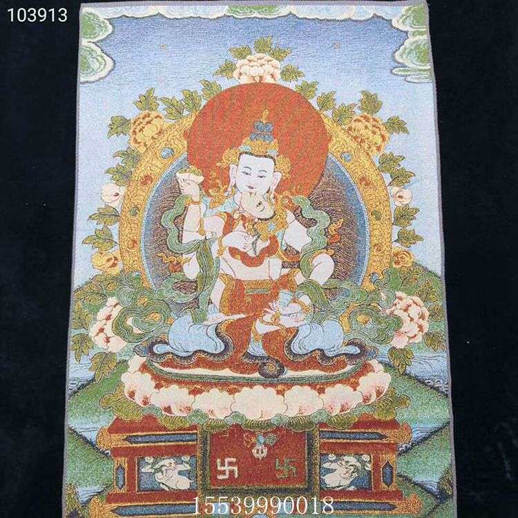古玩收藏织锦丝绸绣金刚萨埵双身像壁画 家居客厅玄关挂画装饰品