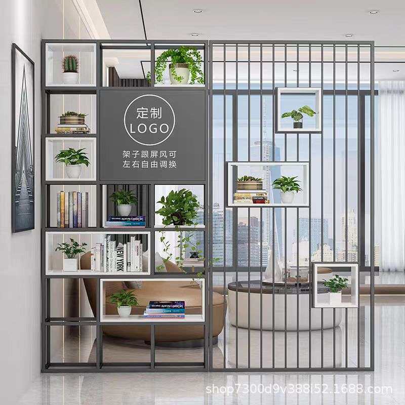 办公室轻奢书架铁艺屏风置物架轻奢logo装饰展示花架格栅隔断
