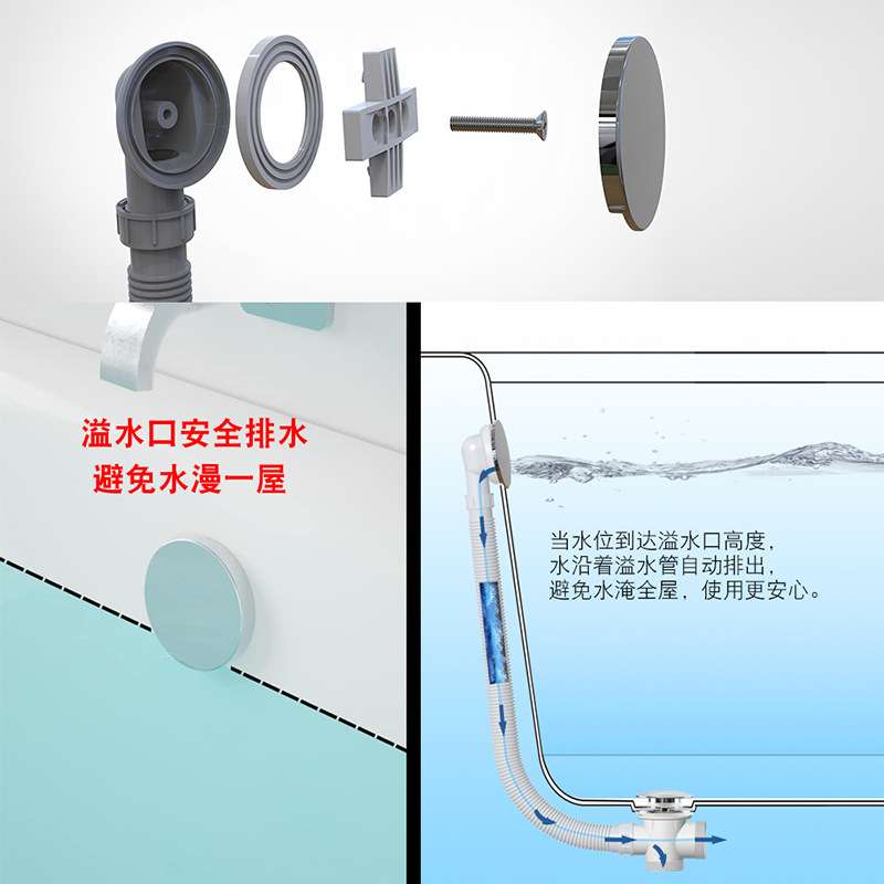 浴缸排水管下水器虹吸管去水器软管位管浴缸带溢水澡盆浴缸配件