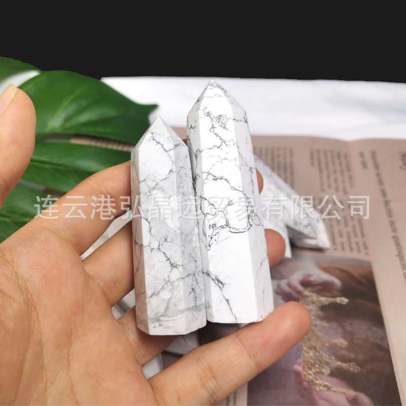 弘晶远水晶 天然白纹石水晶柱白松石六棱柱单尖水晶柱厂家跨境批