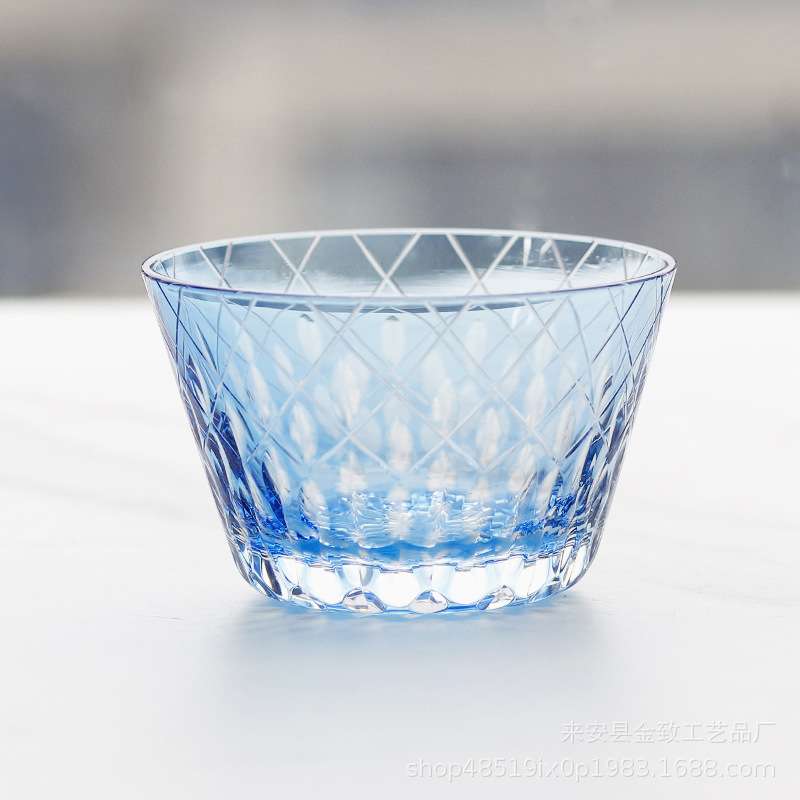 日式江户切子手工雕刻星芒拉花杯220ml牛奶咖啡杯家用玻璃杯