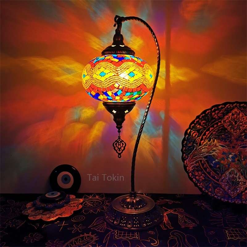 地中海复古浪漫卧室床头客厅吧台纯手工东南亚土耳其彩色琉璃台灯