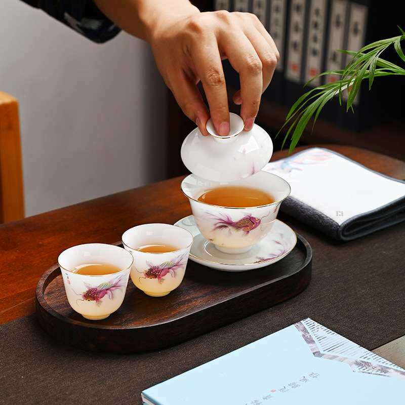 冰种玉瓷旅行茶具套装高档轻奢户外便携单人快客杯泡茶壶茶盘家用