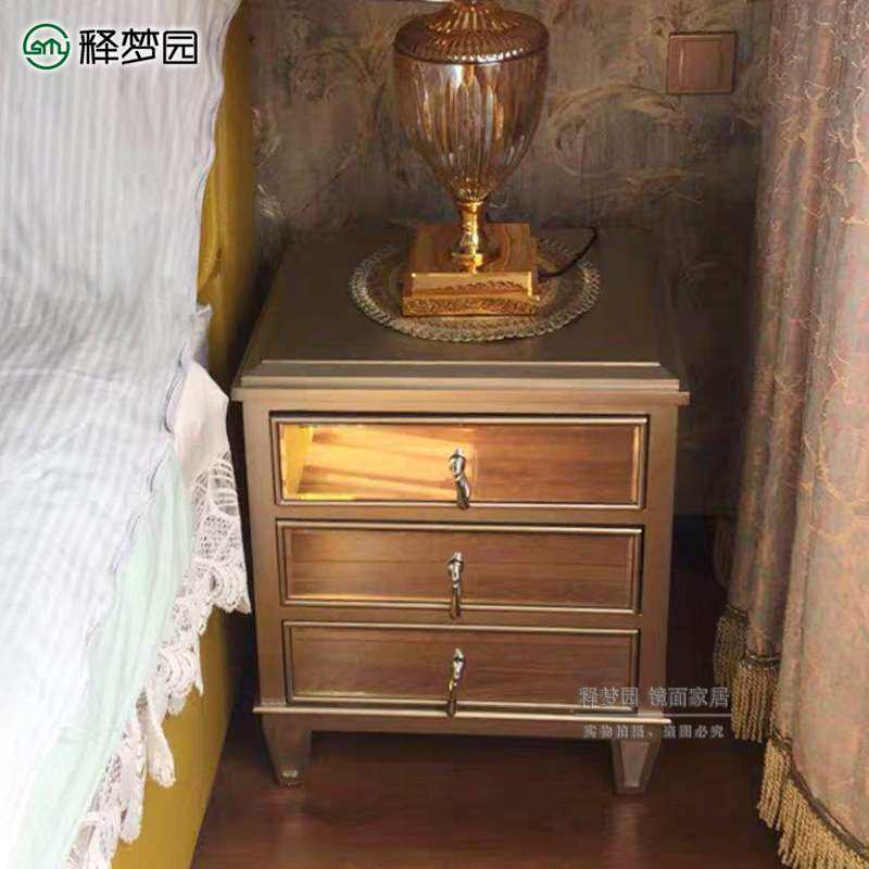 北欧式新古典镜面床头柜玻璃边柜抽屉式储物收纳柜1560
