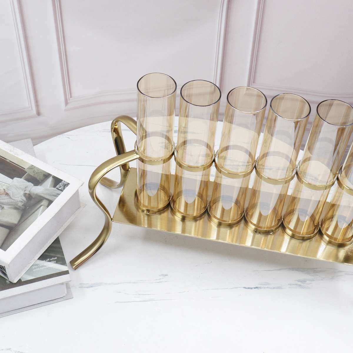 美式轻奢玻璃花瓶摆件透明客厅创意家居干花插花电视柜装饰品摆设