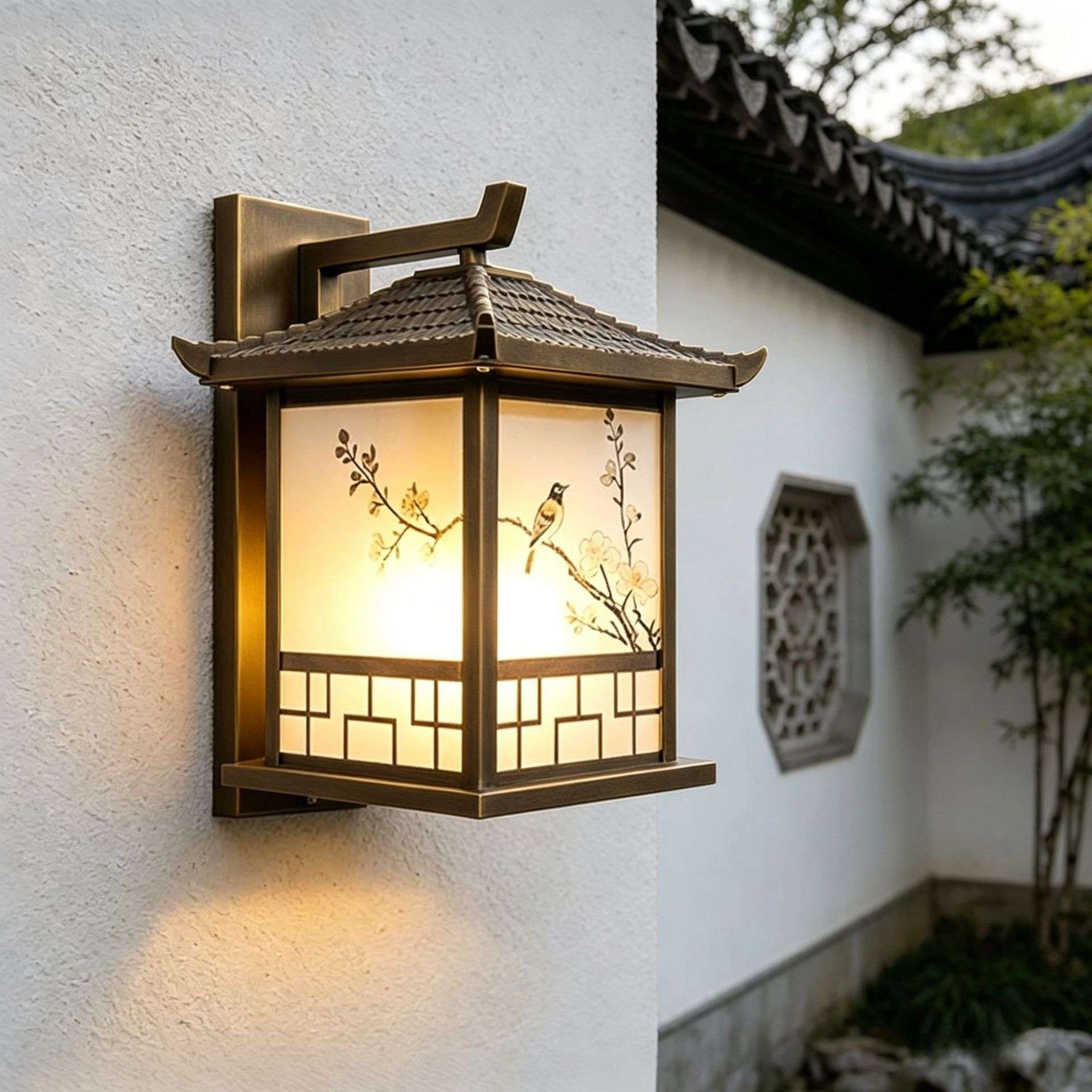 太阳能户外防水壁灯新中式别墅庭院照明室外装饰花园露台门头墙灯