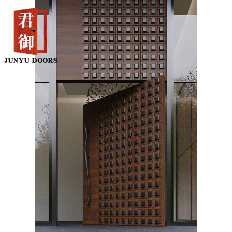 超宽超高木饰面实木偏中转轴金属拉手外贸欧美澳洲别墅奢华入户门