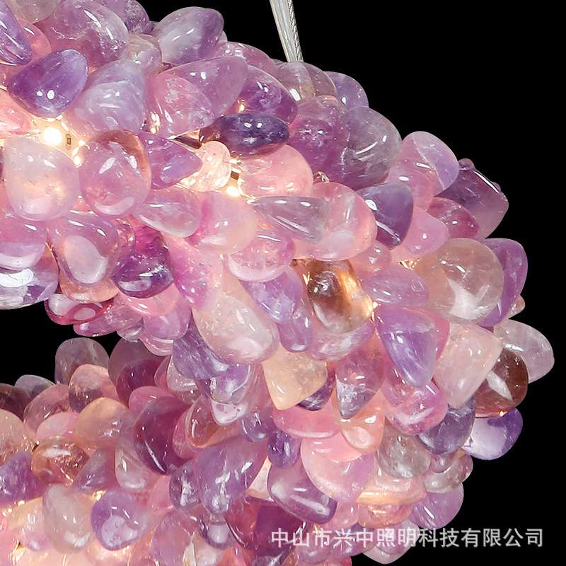 天然水晶石吊灯客厅灯后现代高端卧室别墅酒店餐厅圆形设计师灯具