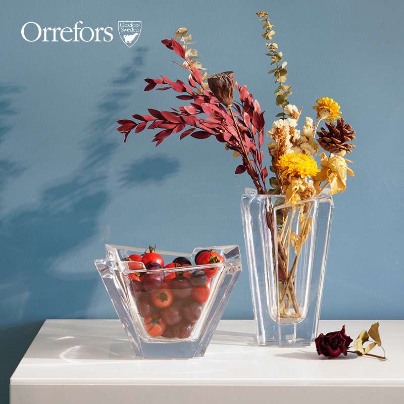 Orrefors 进口水晶玻璃 透明花瓶北欧餐桌家居客厅插花摆件