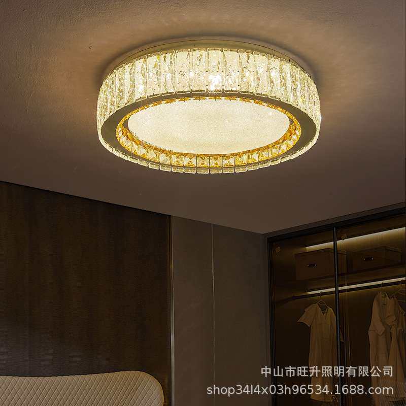 客厅灯吸顶灯不锈钢水晶led三色光大气主卧室房间餐厅吸顶灯