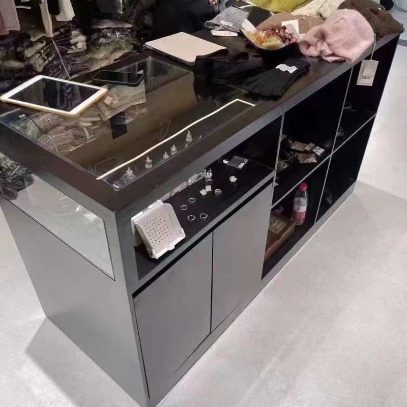 服装店中岛桌收银台饰品展示柜女装店中岛柜陈列储物边柜玻璃柜台