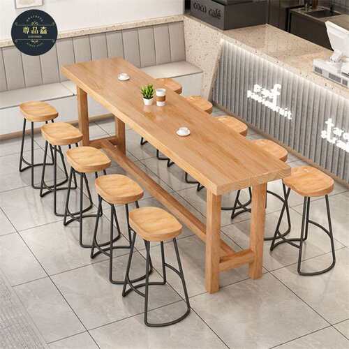 实木吧台桌椅组合简约休闲餐厅酒吧奶茶店靠墙高脚桌家用长条桌子