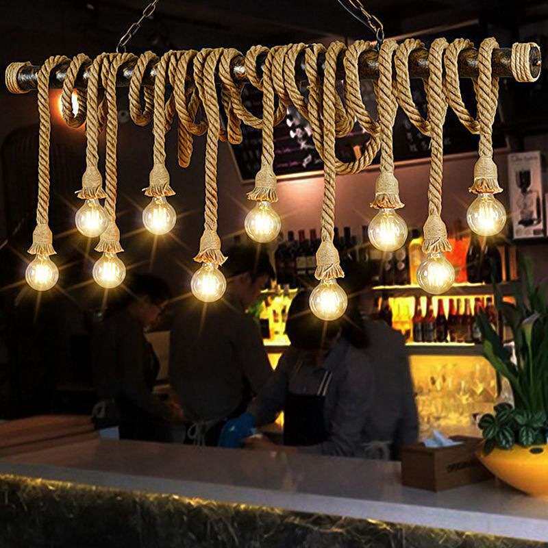 复古麻绳吊灯loft工业风水管灯餐厅饭店餐桌咖啡厅风家居餐厅吊灯