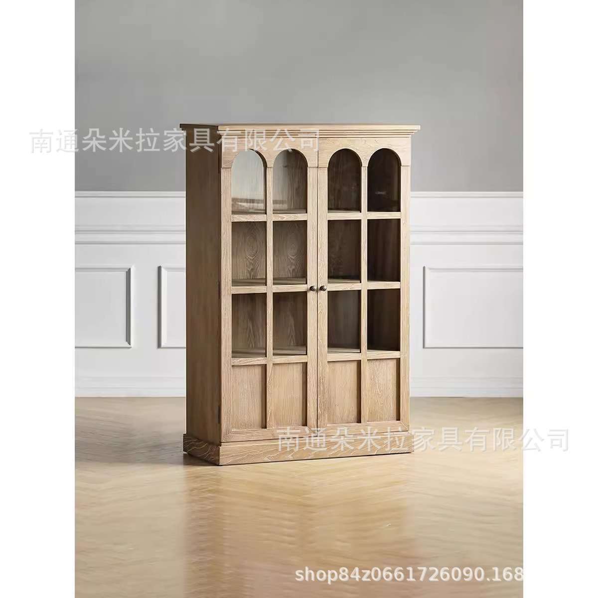 美式实木书柜北欧复古边柜双门餐边柜橡木酒柜储物柜法式乡村家具