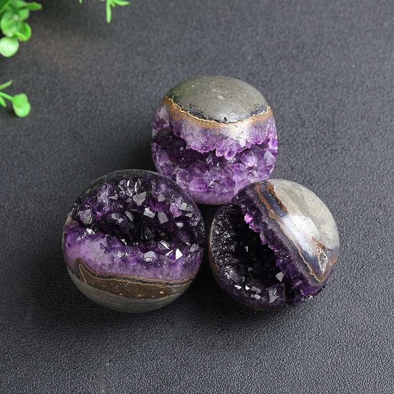 天然紫晶洞原石 紫水晶簇玛瑙开口笑 手工打磨居家装饰工艺品摆件